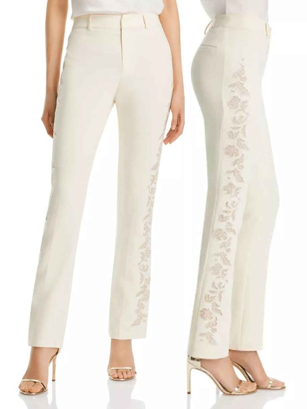 Cinq a Sept Cutout Paisley Embroidered Kerry Pants, Ivory, US 00